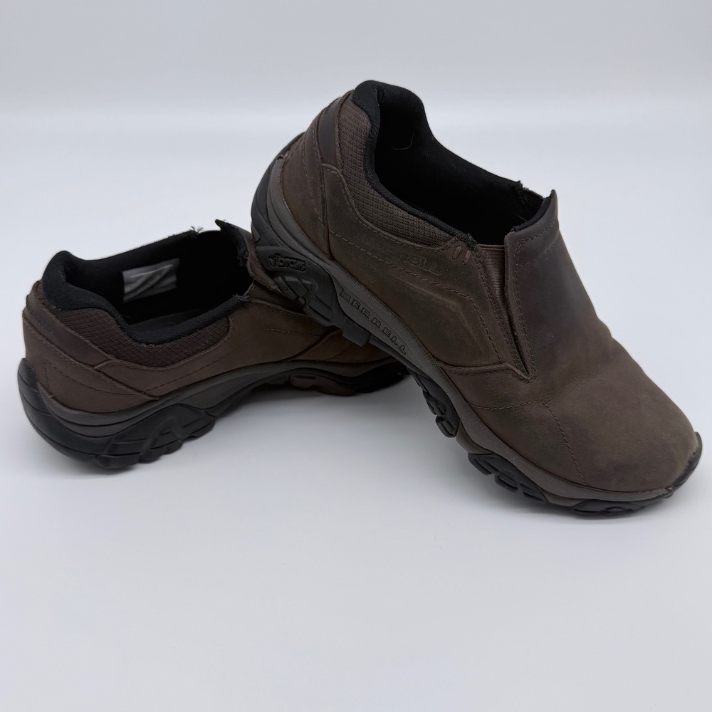 Merrell Jungle Moc Brown Leather Slip On Shoes Vibram Sole Mens size 10 Comfort